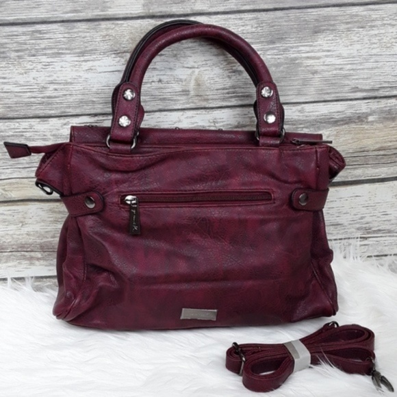 Wine Red Chevron Stud Handbag Purse - Picture 3 of 6